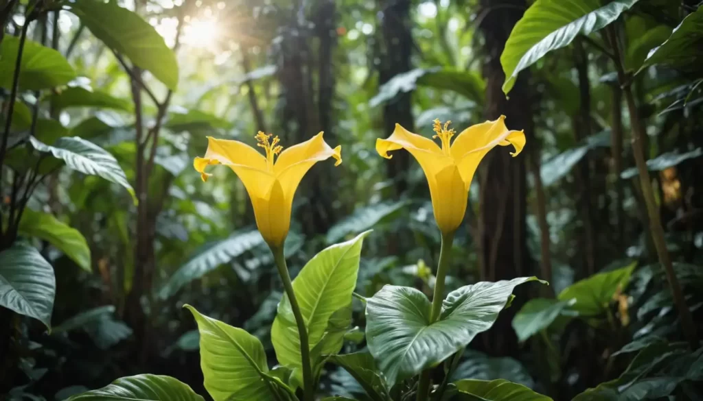 a bright yellow trumpet-shaped flower