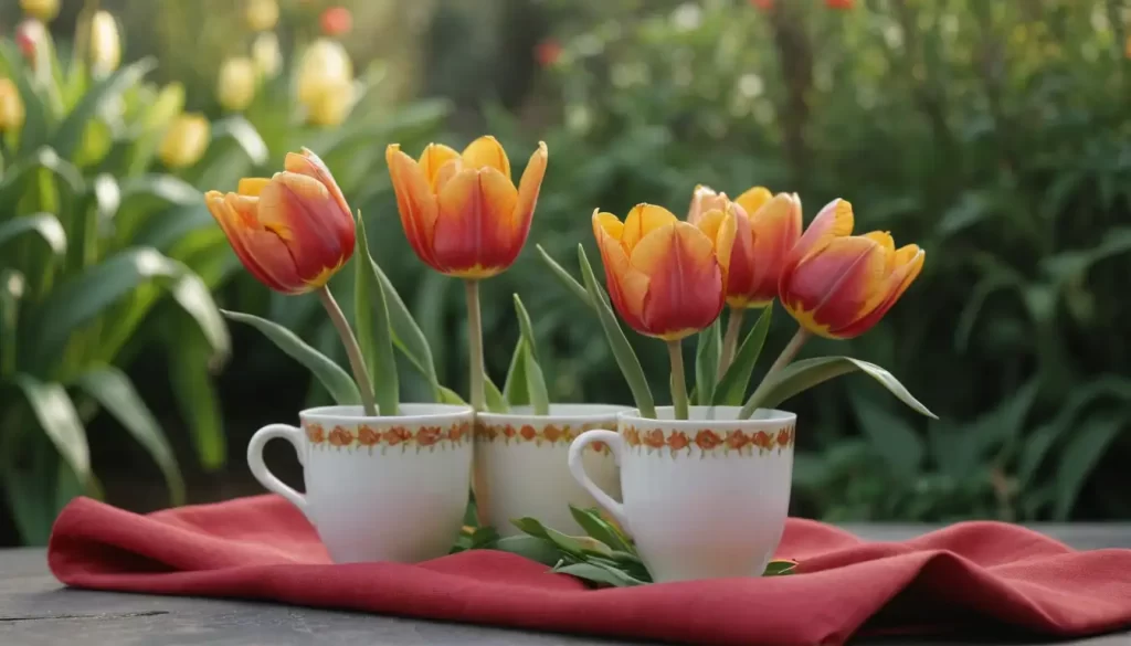 3-5 bright tulips with cups in shades of red