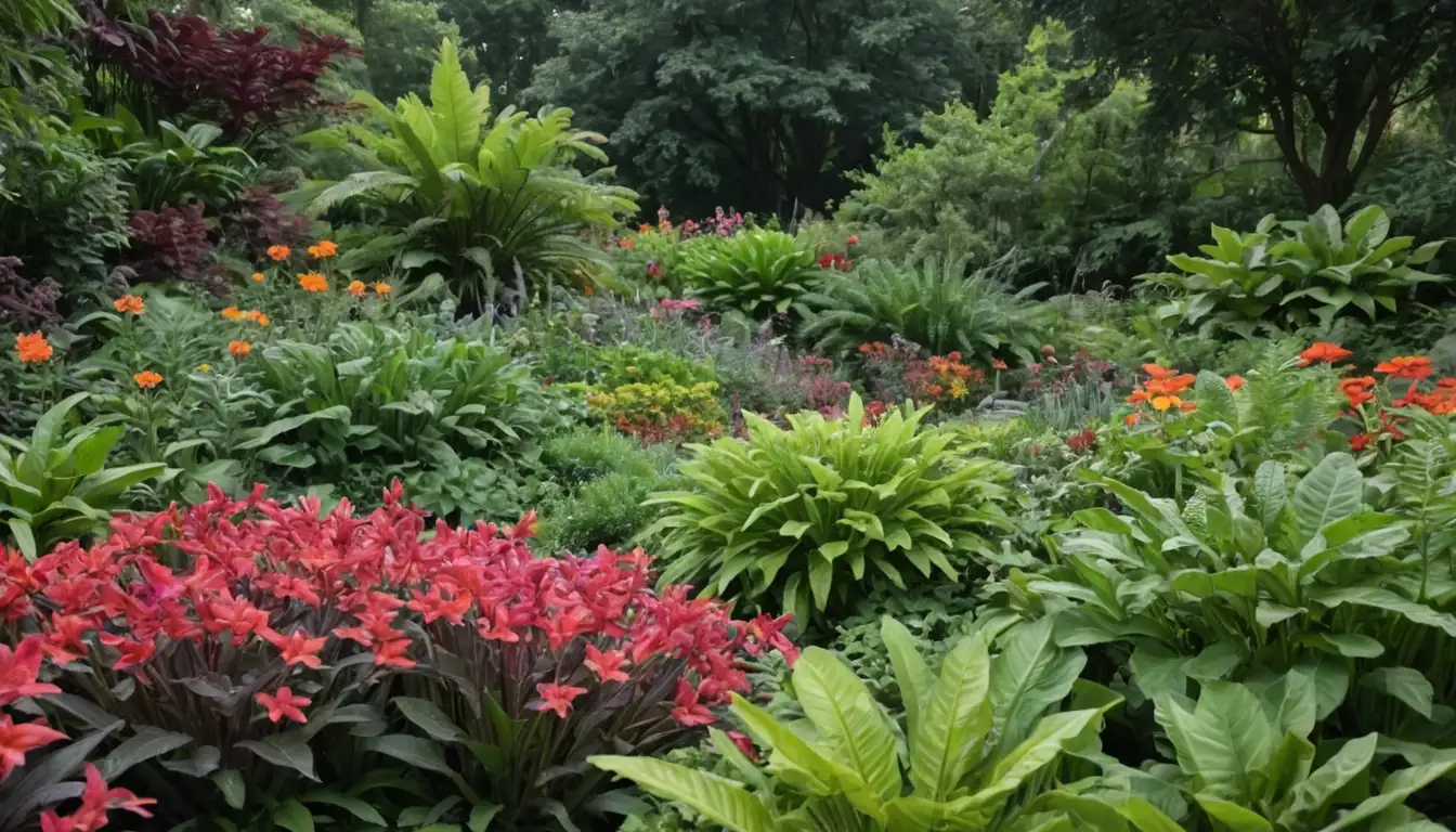 Vibrant flowers, leafy greens, lush foliage, colorful blooms, botanical garden scenery, natural textures, diverse plant species, botanical illustrations, organic shapes, visually appealing design elements