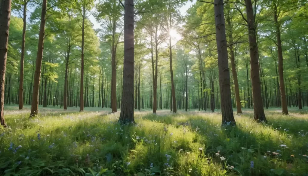 A serene forest landscape with tall trees