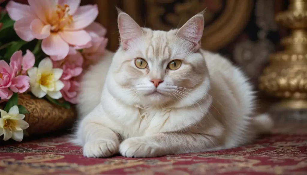 Silky-haired cat with pointed ears and almond-shaped eyes