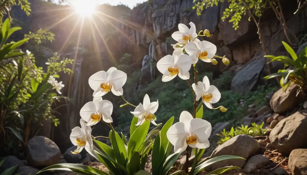 Vibrant orchid-like flowers with unique