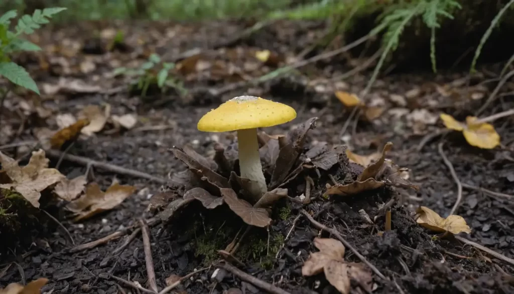 Mounded maceta fungus with bright yellow cap
