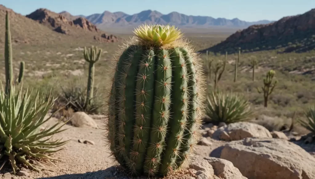 A majestic Pringles pincushion cactus (Pachycereus pringlei) with vibrant green stems and long
