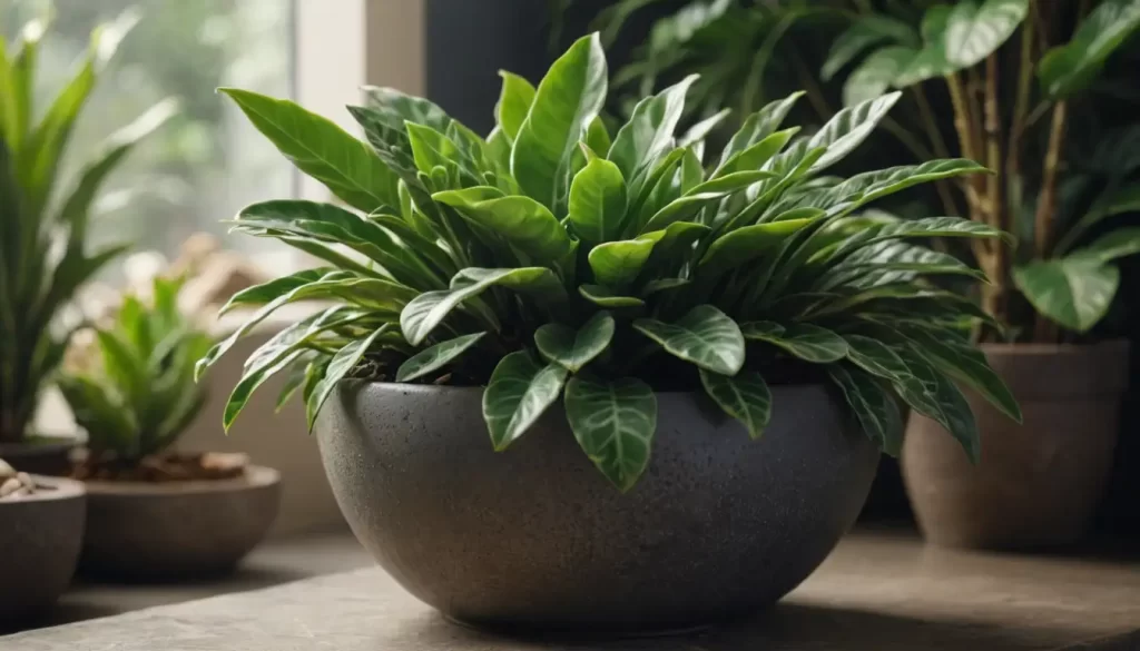 a thriving ZZ plant with lush
