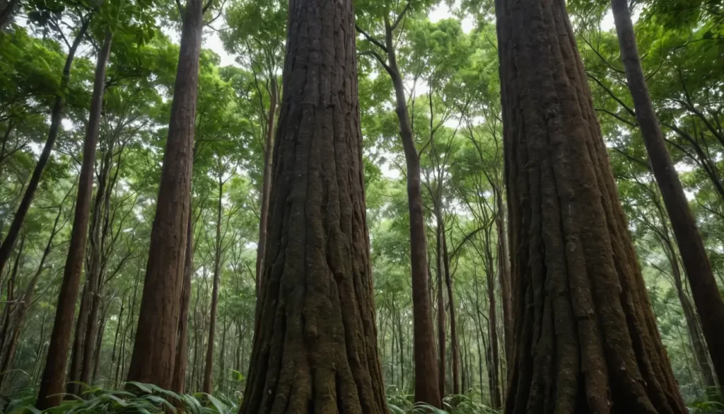 A forest with various trees resembling the Brazilian trunk shape